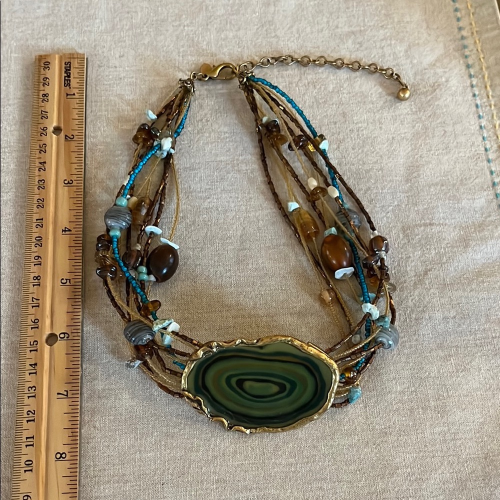 9-strand Glass Bead and Multicolor Agate Necklace